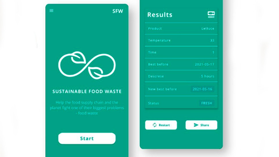 Två gröna skärmdumpar från en app som visar  temperaturavvikelser hos livsmedel.